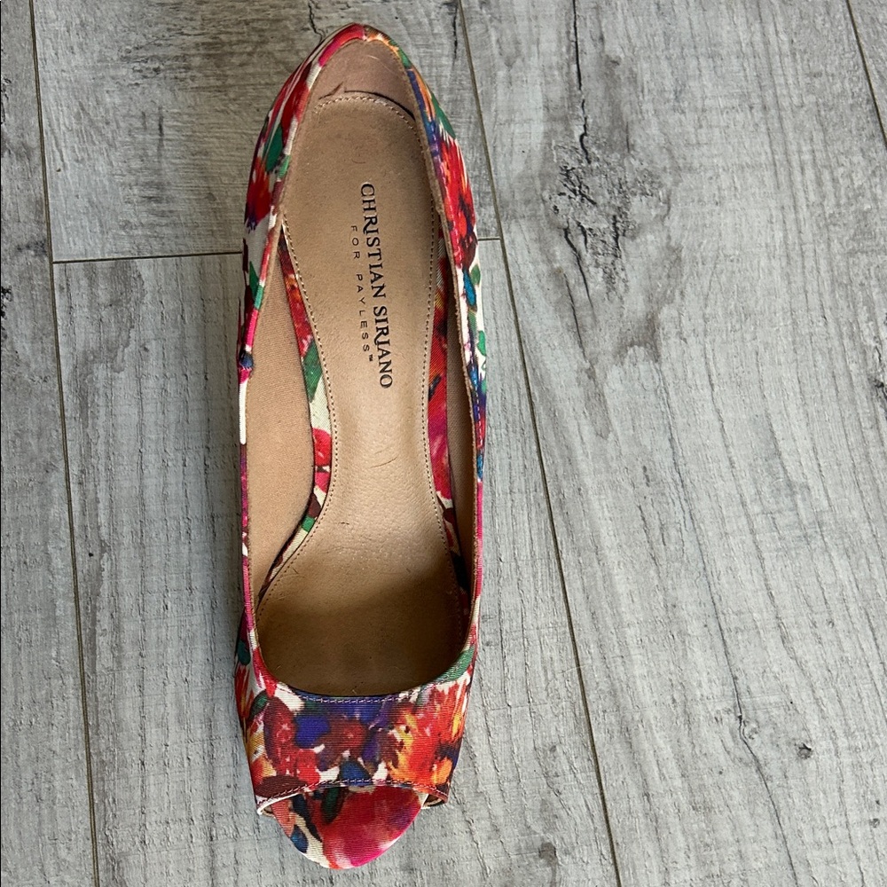 Christian Siriano Red Floral Peep-Toe Heels